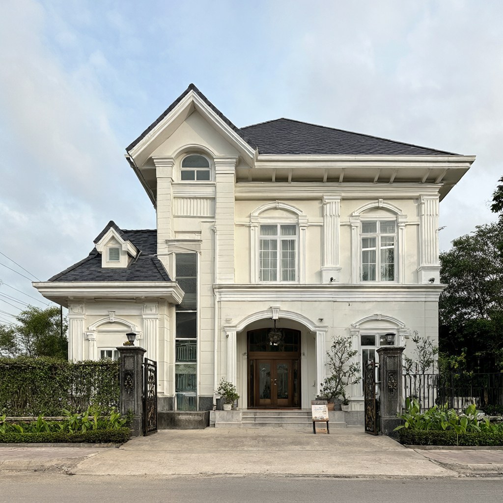 Ảnh AI chỉnh sửa: Giữ nguyên kết cấu ngôi nhà, chuyển ngôi nhà sang phong cách tân cổ điển | V.AI STUDIO