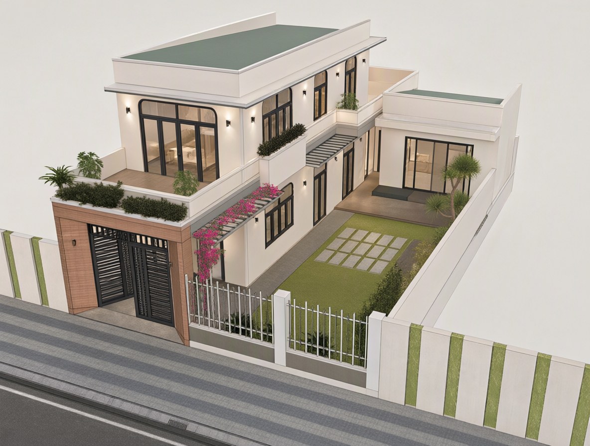 Ảnh AI chỉnh sửa: Cho ngôi nhà nằm trên 1 mảnh đất nhà phố ở tp Hồ Chí Minh. phòng rộng rãi thoáng sáng với ánh sáng tự nhiên dịu nhẹ, bảng | V.AI STUDIO