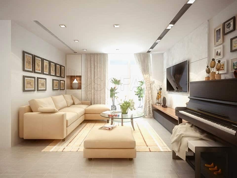 Mẫu thiết kế nội thất căn hộ, kèm sofa; kèm gò vân TV | V.AI STUDIO